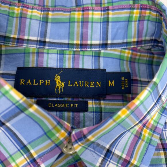 Ralph Lauren Medium Blue Green Multicolor Plaid Long Sleeve Button Down Shirt - Picture 2 of 5